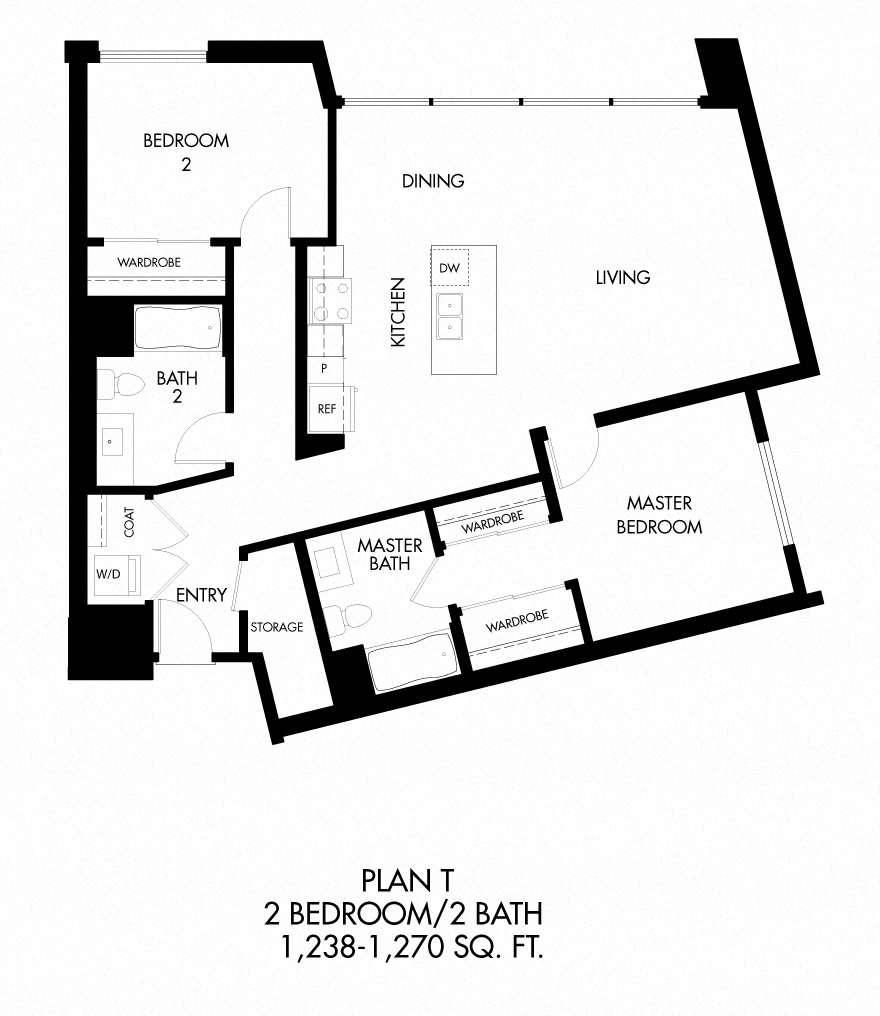 Floor plan for 2 beds, 2 baths, 1261 sqft